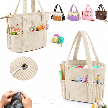 Corduroy Crochet Tote in Beige