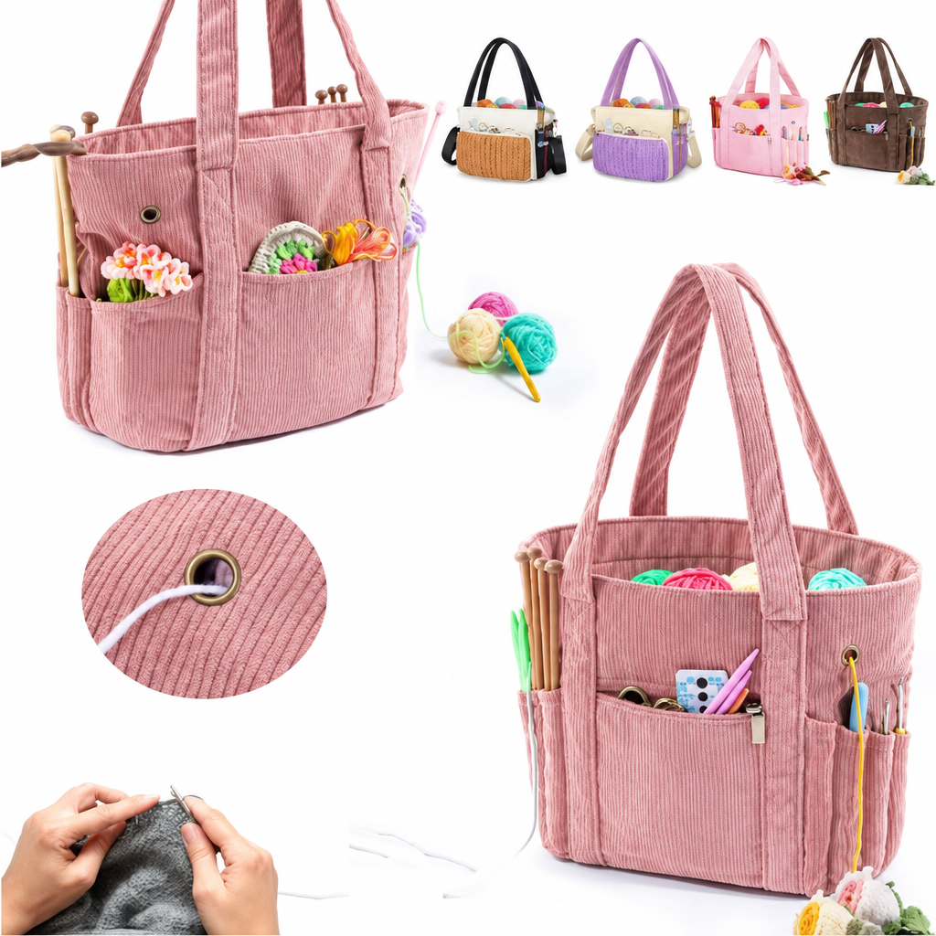 Corduroy Crochet Tote in Pink